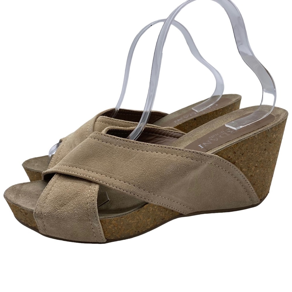 Cordani Sandals Brown Suede Leather Slip On Wedge Casual Womens Neutral Size 9.5